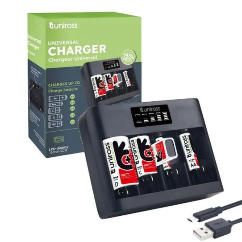 Uniross UCU008 Universal Battery Charger for AA, AAA, C, D and 9V Batteries