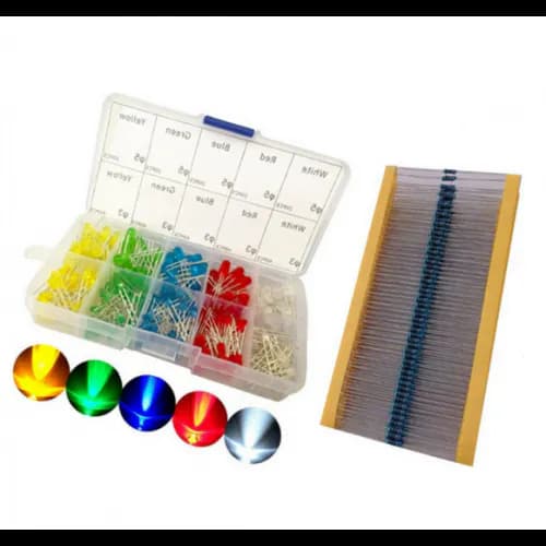 300pcs LED Light White Yellow Red Green Blue Kit + 300pcs 200ohm resistors