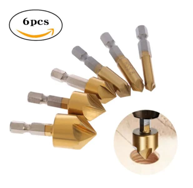 6-19mm 6pcs 5 Flutes HSS Countersink Chamfer Drill Bit 1/4inch