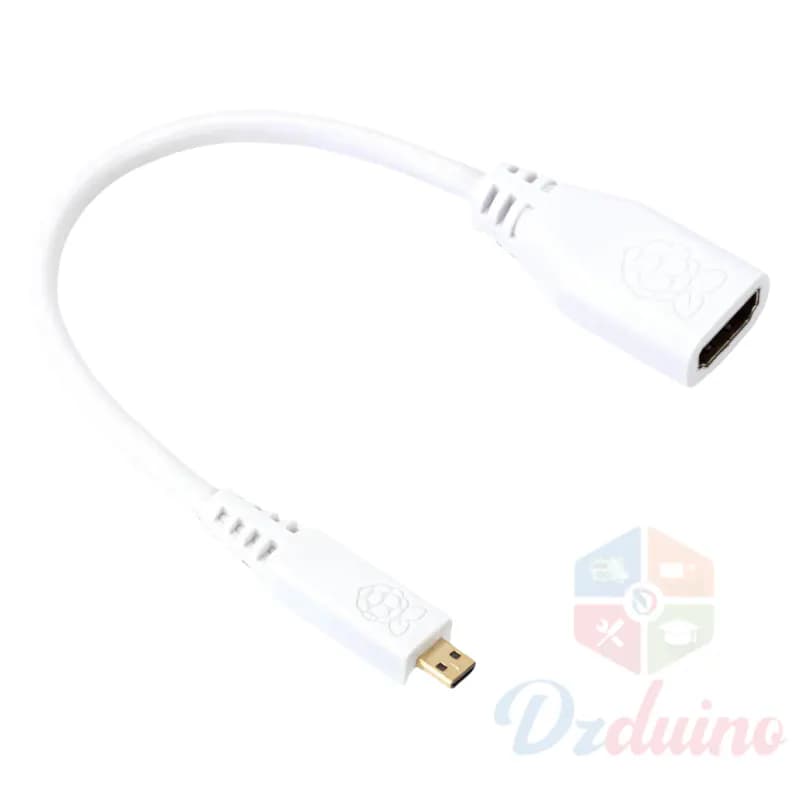 Raspberry Pi Micro HDMI To Standard HDMI Adapter, White