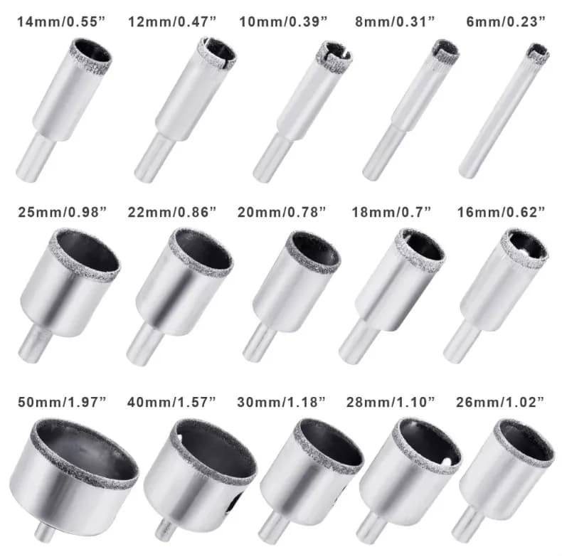 15Pcs Diamond Hole saw Drill Bit Tool 6-50 mm Ceramic Porcelain Glass Marble 