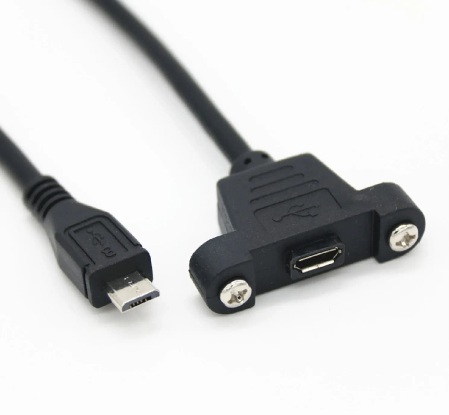 Micro USB 2.0 Male to Female Extension Cable 50cm With Screws Panel Mount Hole