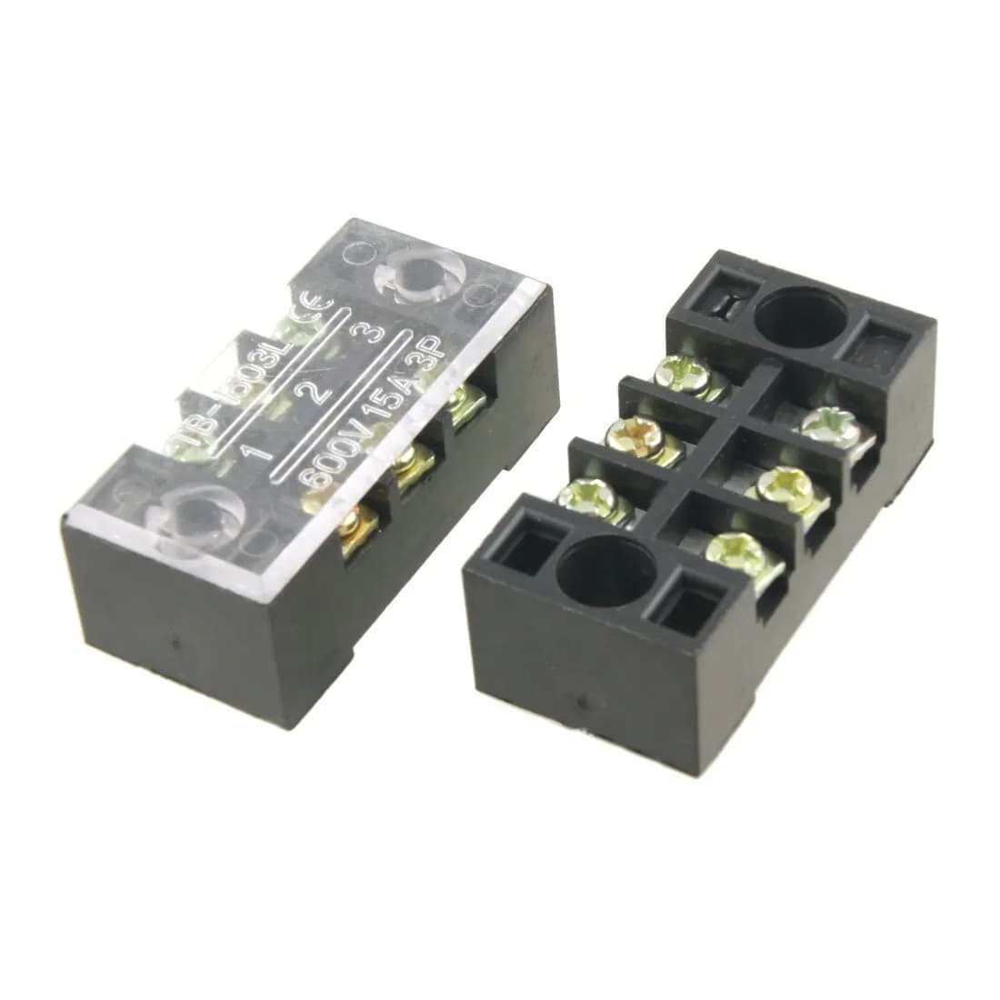 600V 15A TB-1503 Dual Row 3 Screw Terminal Block 