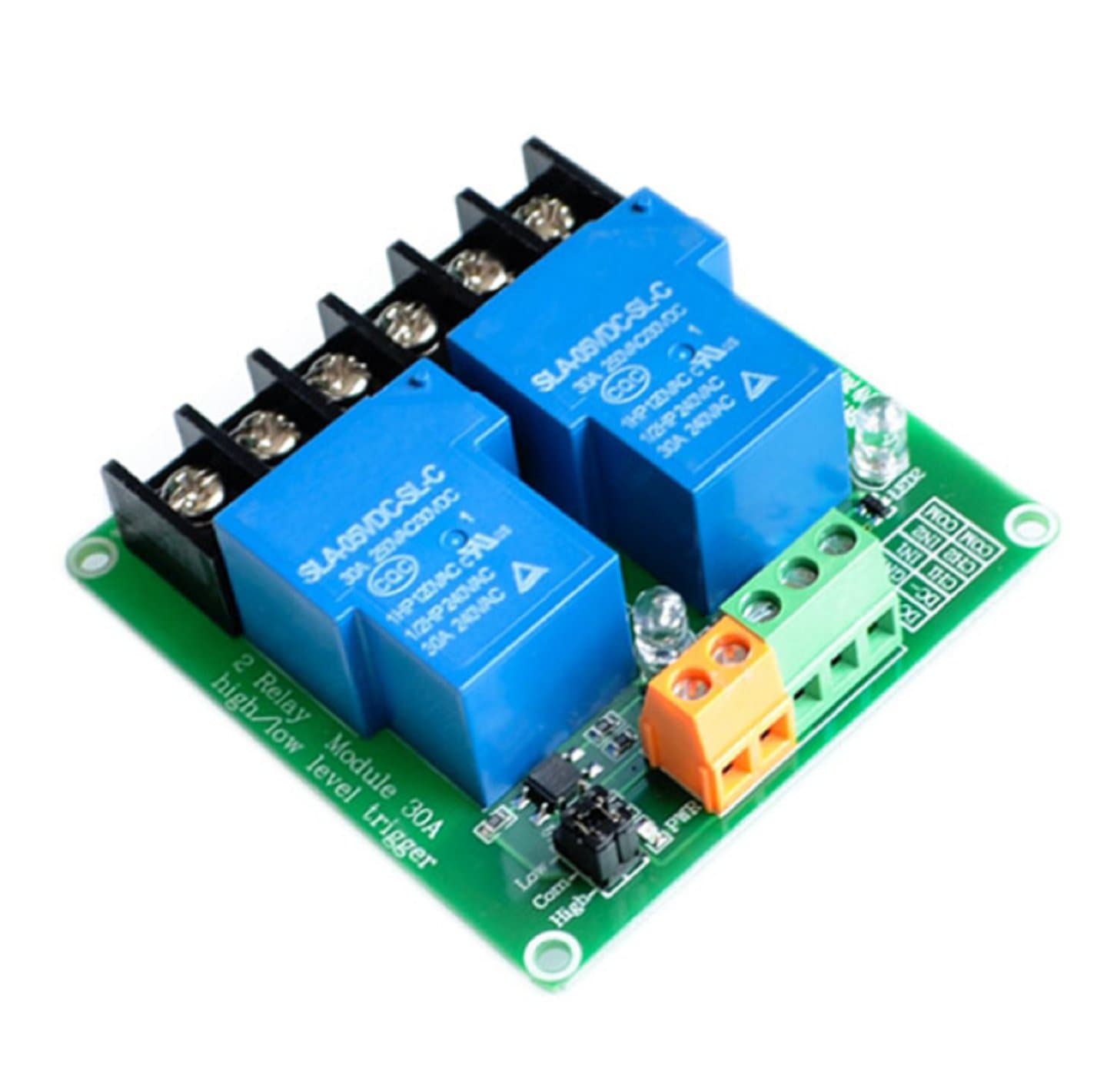 30A 2-ch high and low trigger 5V relay module intelligent home automation — image 1