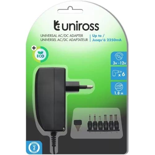 Uniross universal adapter 3-12V, 6 types of connectors 1500mA — image 1