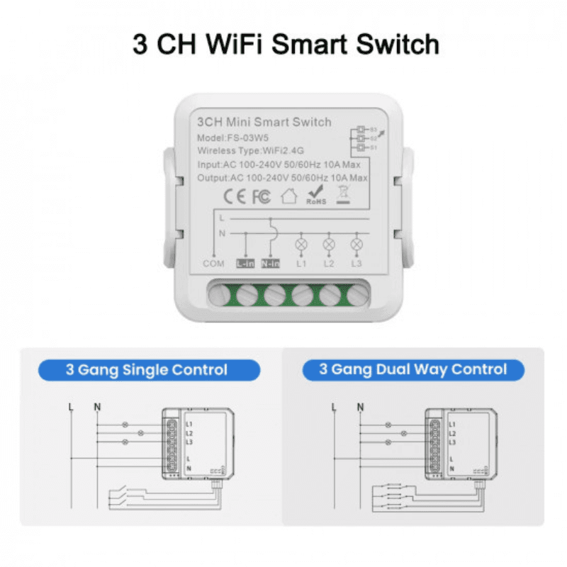 Mini wifi receiver module double switch with neutral 10A compatible with Tuya and Alexa — image 1