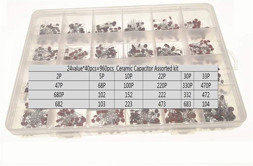 960Pcs/Lot 2PF-0.1UF 50V 24Value*40Pcs Ceramic Capacitor Assortment Kit — image 1