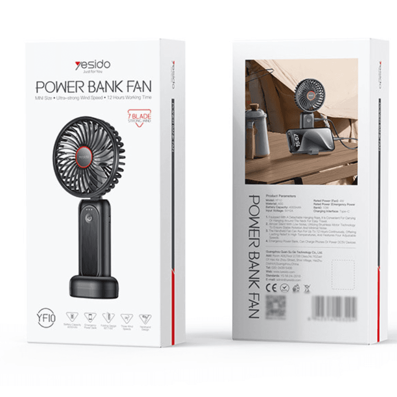 Yesido YF10 – 3-Speed Portable Mini Fan with Built-in 4000mAh Power Bank — image 1