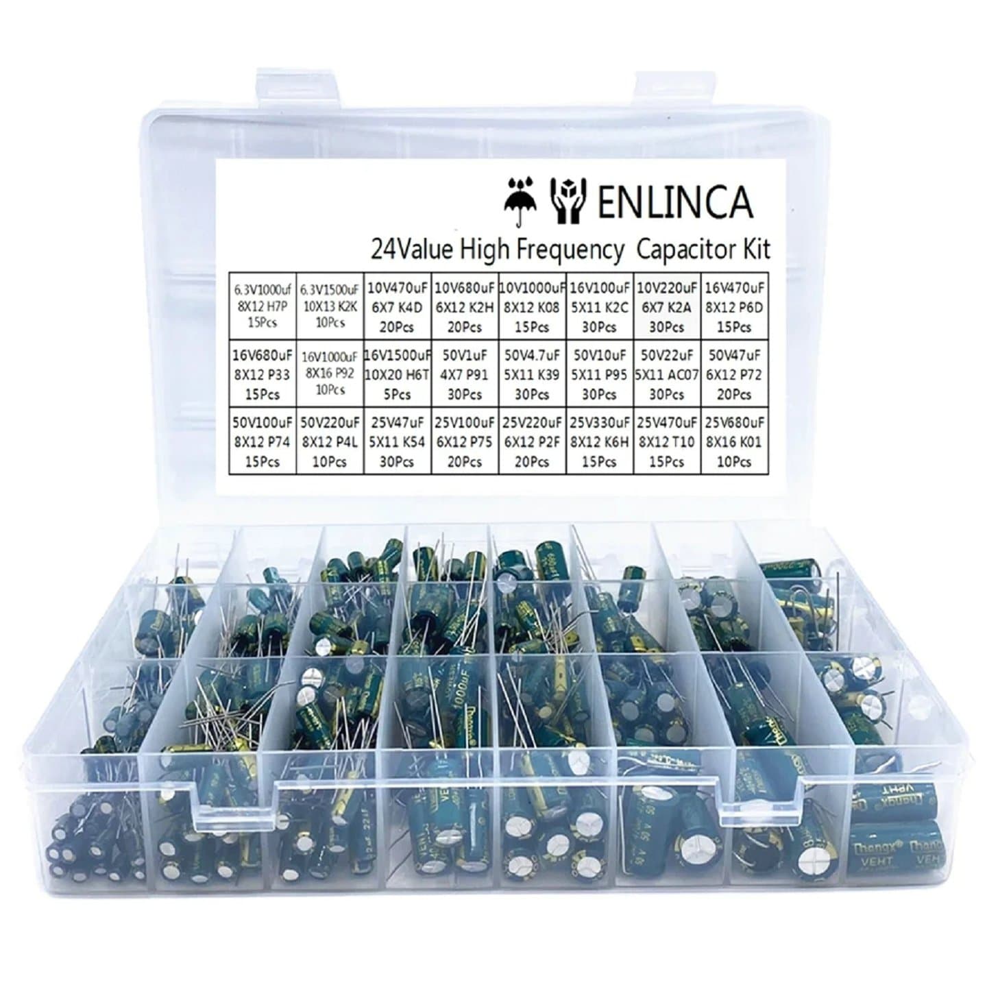 460Pcs 24Values Aluminum Electrolytic Capacitor Kit 6.3V-50V 1F-1500uF — image 1