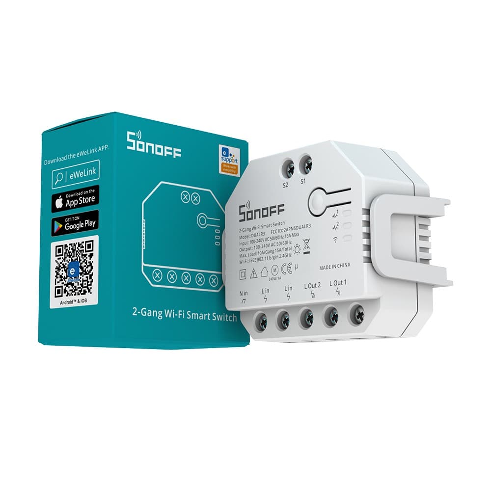 Sonoff Dual (R3) 2-gang WiFi smart relay switch with power meter — image 1