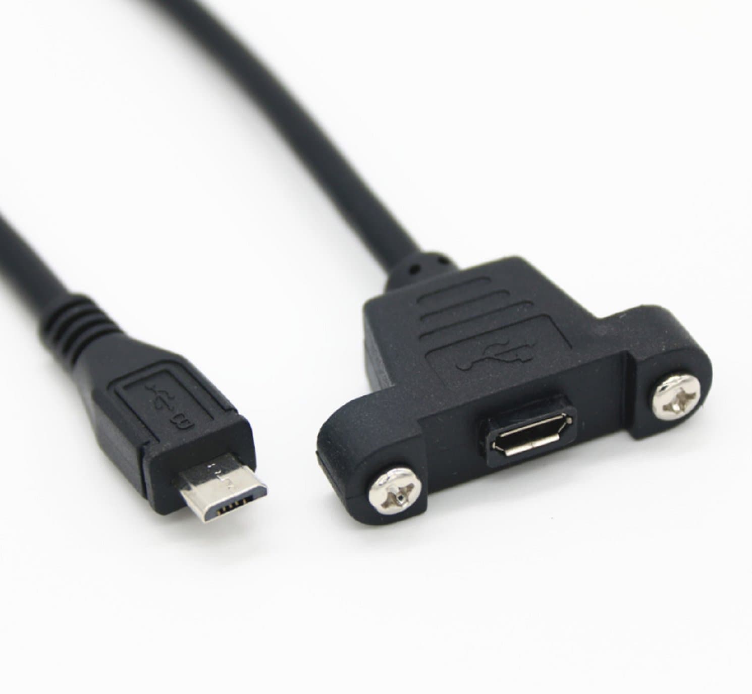 Micro USB 2.0 Male to Female Extension Cable 50cm With Screws Panel Mount Hole — image 1