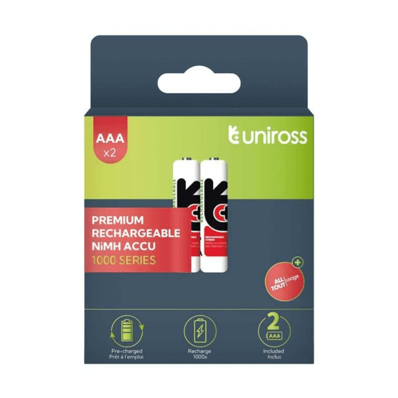 Uniross Hybrio AAA 1000 mAh – 2 Pre-Charged Rechargeable Batteries LR03 — image 1