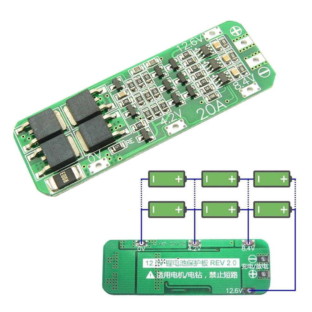PCB BMS Protection Board 3S 20A12.6V Cell 64x20x3.4mm Module — image 1