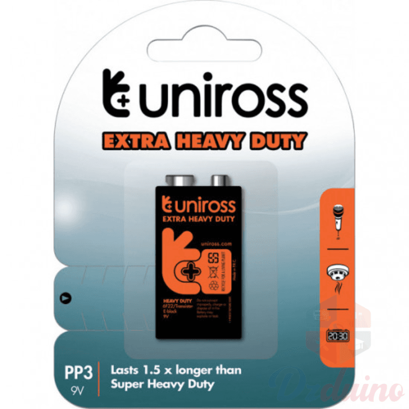 SALINE BATTERIES 9V 6F22 HEAVY DUTY CARBON ZINC BL1 UNIROSS PP3 — image 1
