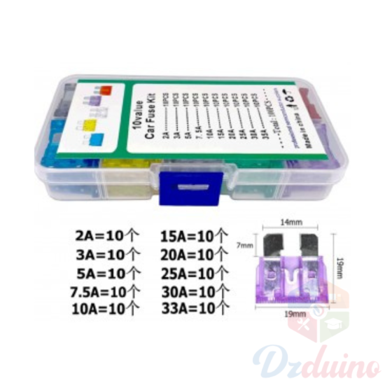 KIT D’ASSORTIMENT DE FUSIBLES 10 VALEUR 