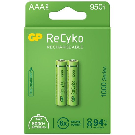 2 piles AAA rechargeables ReCyko+ de 950 mAh