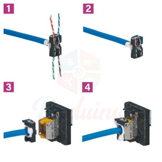 Prise RJ45 catégorie6A STP à blindage métal Mosaic 2 modules - blanc