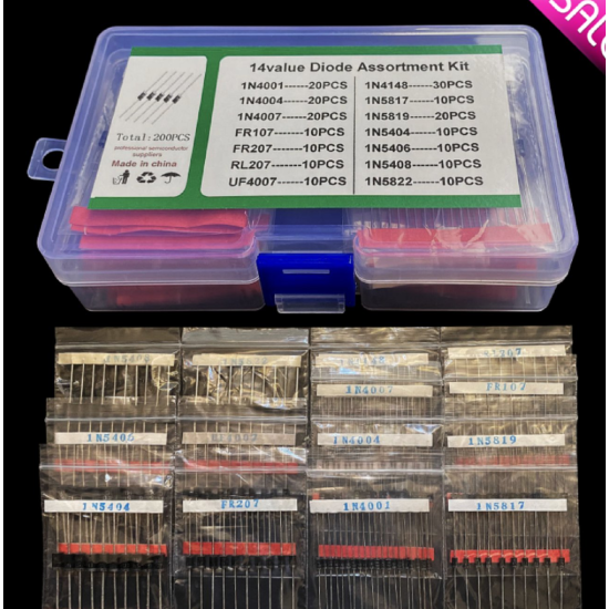 Kit d’assortiment de diodes (14 Références, Total 200 pièces)