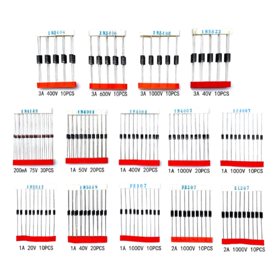 Kit d’assortiment de diodes (14 Références, Total 200 pièces)