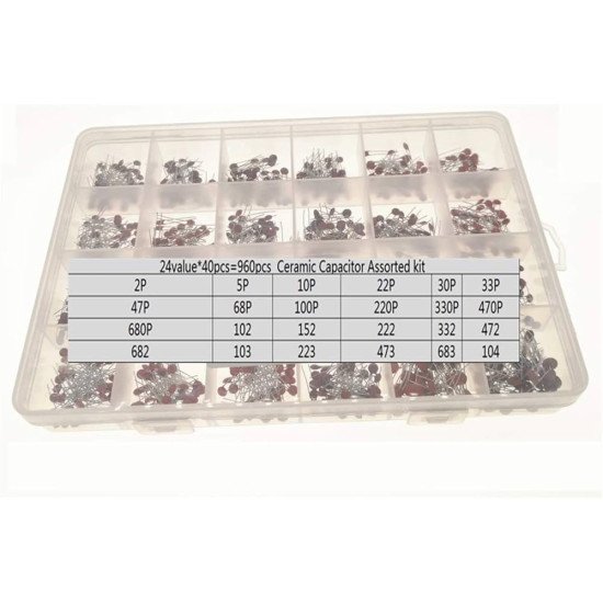 960Pcs/Lot 2PF-0.1UF 50V 24Value*40Pcs Kit d’assortiment de condensateurs en céramique