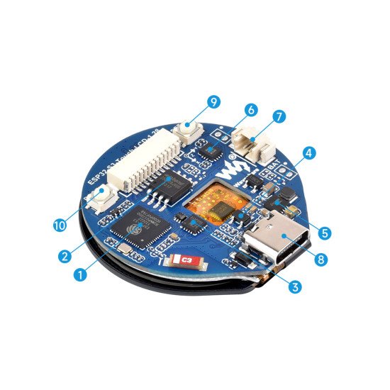 Carte de développement ESP32-S3, avec écran LCD tactile rond de 1,28 pouce, taille compacte, accéléromètre et capteur gyroscopique